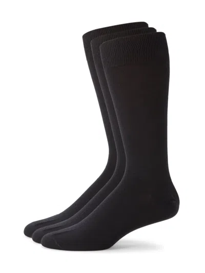 Saks Fifth Avenue Made In Italy Men's 3-pack Fancy Dress Socks In Black