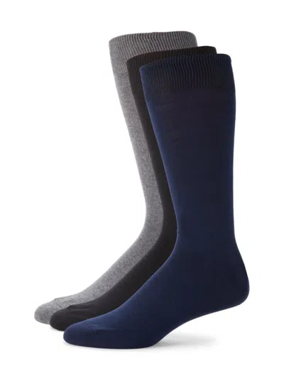 Saks Fifth Avenue Made In Italy Men's 3-pack Fancy Dress Socks In Blue