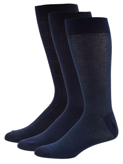 Saks Fifth Avenue Made In Italy Men's 3-pack Fancy Dress Socks In Navy