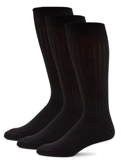 Saks Fifth Avenue Made In Italy Men's 3-pack Ribbed Dress Socks In Black
