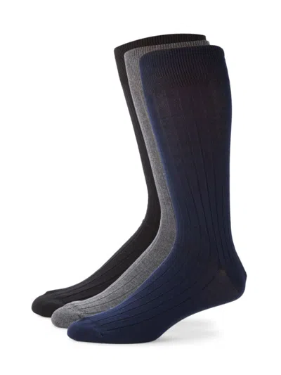 Saks Fifth Avenue Made In Italy Men's 3-pack Ribbed Dress Socks In Blue