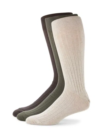 Saks Fifth Avenue Made In Italy Men's 3-pack Ribbed Dress Socks In Neutral