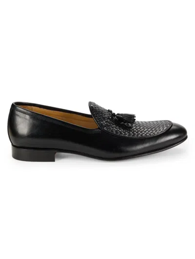 Saks Fifth Avenue Made In Italy Men's Basket Weave Tassel Leather Slip On Shoes In Black