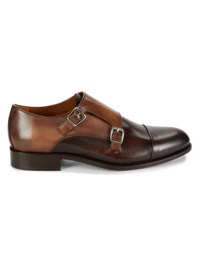 Saks Fifth Avenue Made In Italy Men's Leather Double Monk Strap Loafers In Cafe Cognac