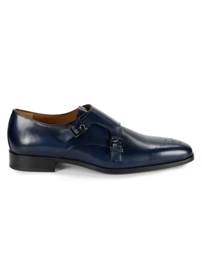 Saks Fifth Avenue Made In Italy Men's Leather Monk Strap Shoes In Navy