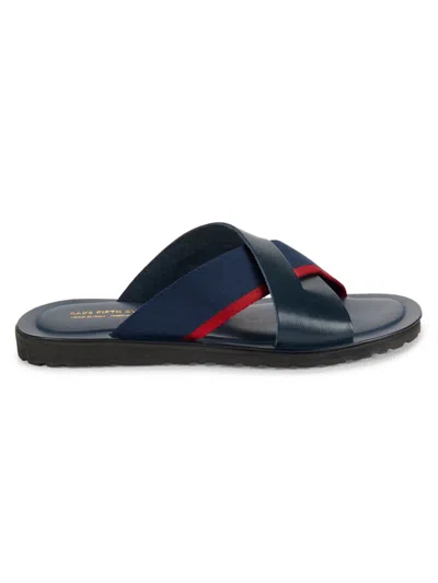 Saks Fifth Avenue Made In Italy Men's Striped Crossover Sandals In Navy