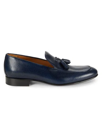 Saks Fifth Avenue Made In Italy Men's Tassel Perforated Leather Loafers In Navy