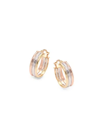 Saks Fifth Avenue Made In Italy Women's 14k Tri Tone Gold Huggie Earrings