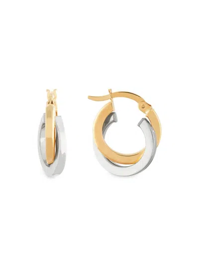 Saks Fifth Avenue Made In Italy Women's 14k Two-tone Gold Criss Cross Huggie Earrings In Two Tone Gold