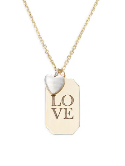 Saks Fifth Avenue Made In Italy Women's 14k Two Tone Gold Love Tag Pendant Necklace