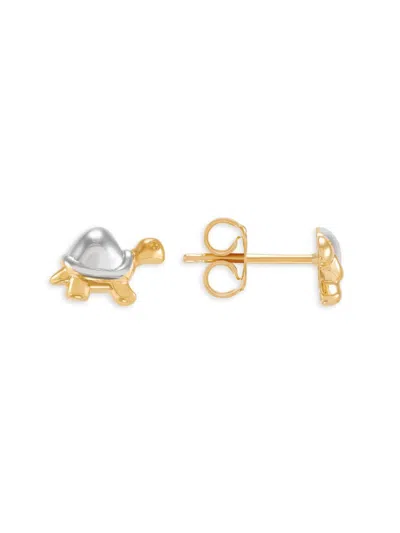 Saks Fifth Avenue Made In Italy Women's 14k Two Tone Tone Turtle Stud Earrings In White Gold