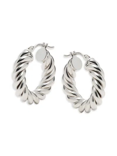 Saks Fifth Avenue Made In Italy Women's 14k White Gold Textured Hoop Earrings