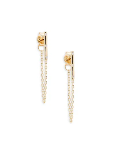 Saks Fifth Avenue Made In Italy Women's 14k Yellow Gold & 0.03 Tcw Diamond Bar Chain Earrings
