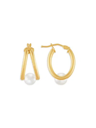 Saks Fifth Avenue Made In Italy Women's 14k Yellow Gold & 6mm Freshwater Pearl Earrings
