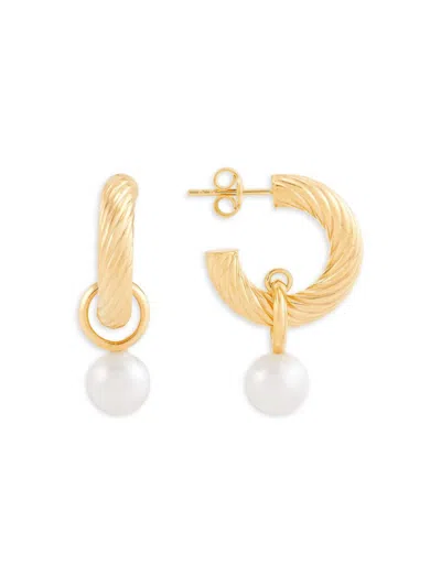 Saks Fifth Avenue Made In Italy Women's 14k Yellow Gold & 8mm Freshwater Pearl Hoop Earrings