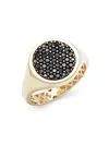 SAKS FIFTH AVENUE MADE IN ITALY WOMEN'S 14K YELLOW GOLD & BLACK CUBIC ZIRCONIA SIGNET RING