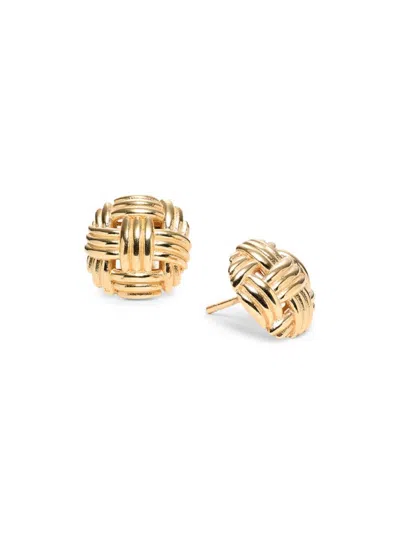 Saks Fifth Avenue Made In Italy Women's 14k Yellow Gold Basket Weave Studs Earrings