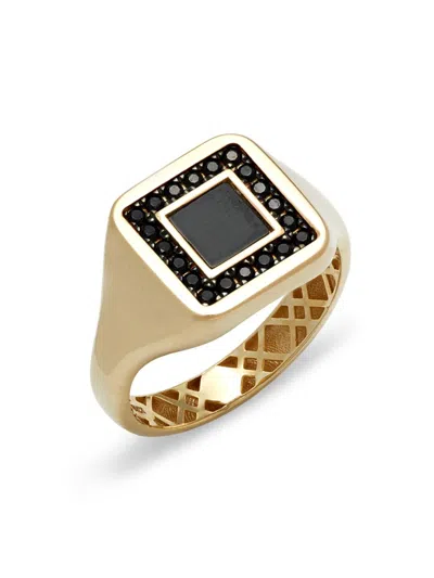 Saks Fifth Avenue Made In Italy Women's 14k Yellow Gold, Black Ruthenium & Cubic Zirconia Signet Ring