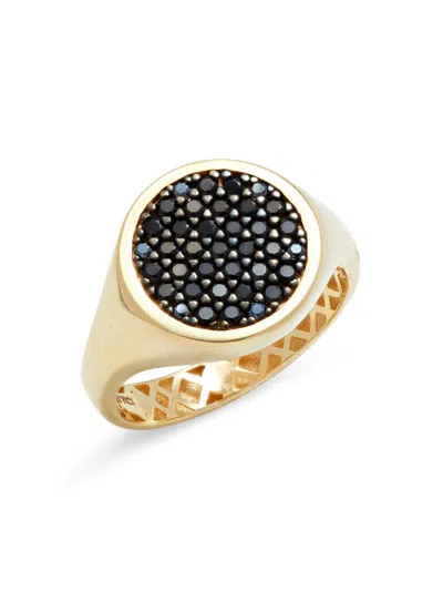 Saks Fifth Avenue Made In Italy Women's 14k Yellow Gold, Black Ruthenium & Cubic Zirconia Signet Ring