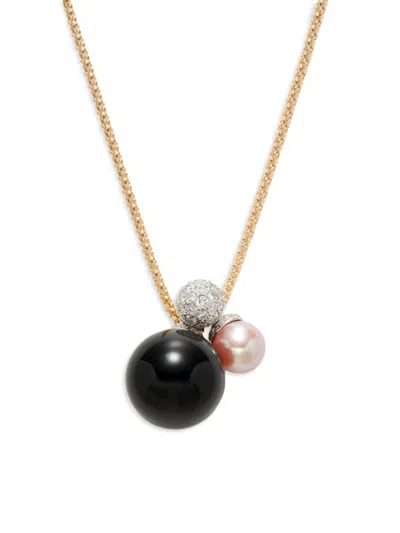 Saks Fifth Avenue Made In Italy Women's 14k Yellow Gold, Diamond, Rose Pearl & Obsidian Necklace
