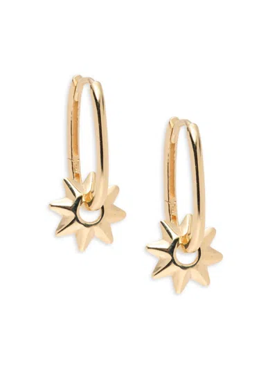 Saks Fifth Avenue Made In Italy Women's 14k Yellow Gold Flower Charm Oval Hoop Earrings
