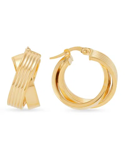 Saks Fifth Avenue Made In Italy Women's 14k Yellow Gold Striped & Plain Criss Cross Huggie Earrings