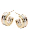 Saks Fifth Avenue Made In Italy Women's 14k Yellow, White & Rose Gold Huggie Earrings In Tri Gold