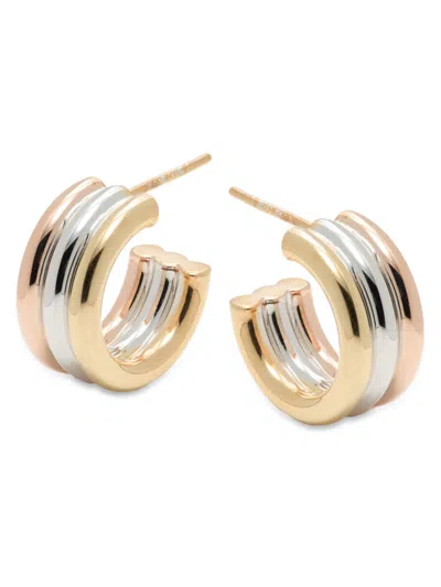 Saks Fifth Avenue Made In Italy Women's 14k Yellow, White & Rose Gold Huggie Earrings In Tri Gold