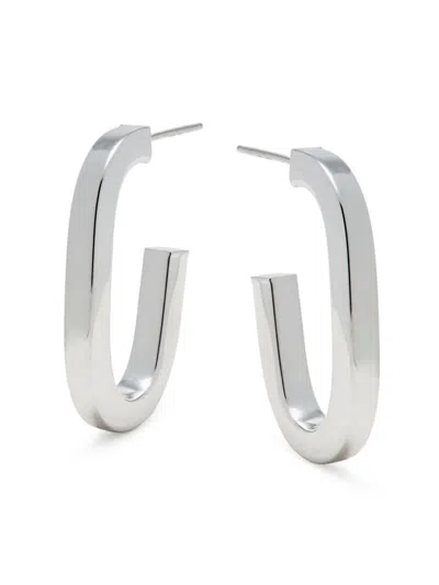 Saks Fifth Avenue Made In Italy Women's Rhodium Plated Sterling Silver Oval C Half Hoop Earrings