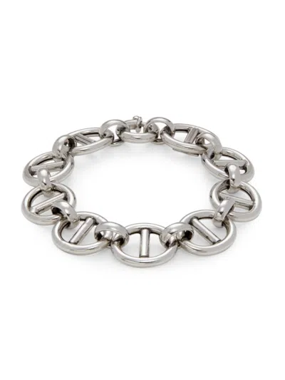 Saks Fifth Avenue Made In Italy Women's Rhodium Plated Sterling Silver Puffed Mariner Link Bracelet