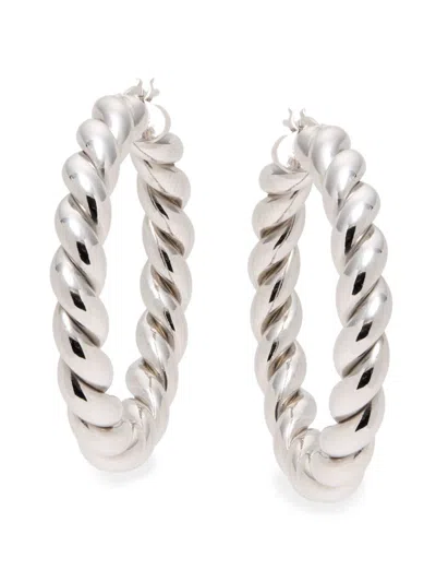 Saks Fifth Avenue Made In Italy Women's Rhodium Plated Sterling Silver Twist Hoop Earrings In Neutral