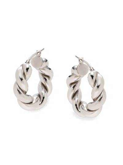 Saks Fifth Avenue Made In Italy Women's Rhodium Plated Sterling Silver Twist Small Hoop Earrings In Metallic