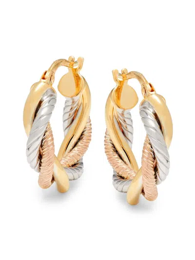 Saks Fifth Avenue Made In Italy Women's Tri Tone 14k Gold Triple Tube Twist Hoop Earrings