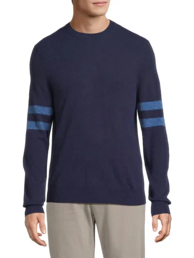 Saks Fifth Avenue Men's 100% Cashmere Arm-stripe Crewneck Sweater In Blue