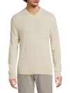 Saks Fifth Avenue Men's 100% Cashmere Contrast-tipping V-neck Sweater In White