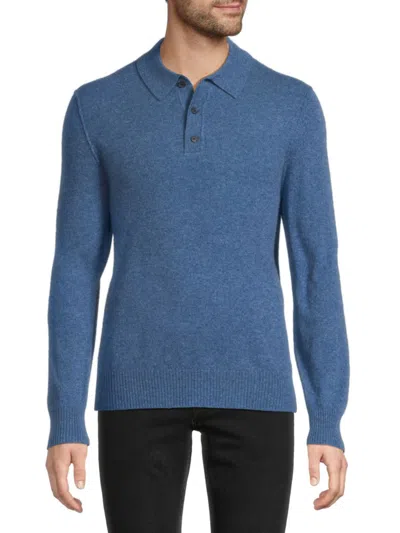 Saks Fifth Avenue Men's 100% Cashmere Exposed Seams Sweater Polo In Blue