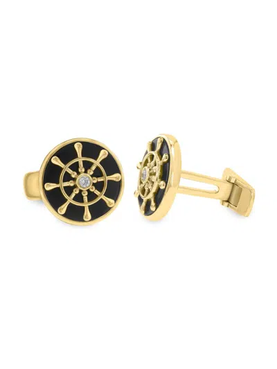 Saks Fifth Avenue Men's 14k-gold-plated, Onyx & 0.07 Tcw Diamond Cufflinks In Red