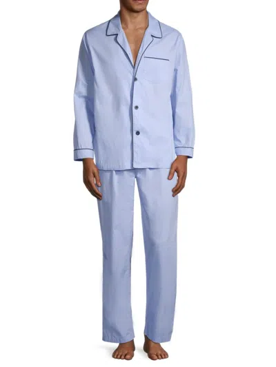 Saks Fifth Avenue Men's 2-piece Poplin Pajama Set In Blue