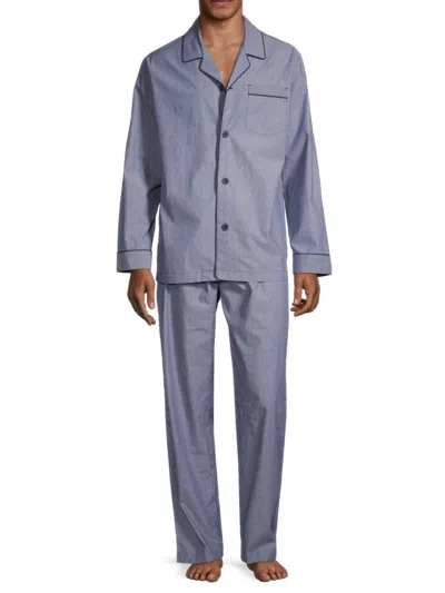 Saks Fifth Avenue Men's 2-piece Poplin Pajama Set In Navy Stripe