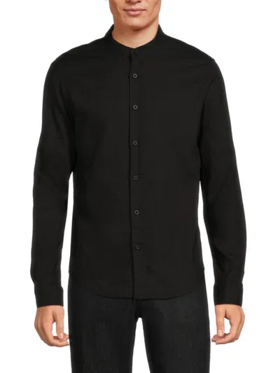 Saks Fifth Avenue Men's Band Collar Linen Blend Shirt In Black