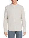 Saks Fifth Avenue Men's Band Collar Linen Blend Shirt In Ivory Acorn