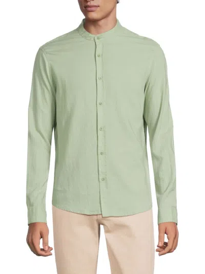 Saks Fifth Avenue Men's Band Collar Linen Blend Shirt In Sage