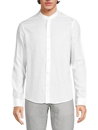 Saks Fifth Avenue Men's Band Collar Linen Blend Shirt In White