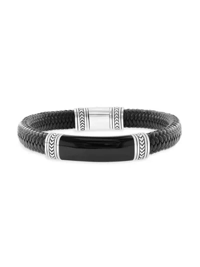 Saks Fifth Avenue Men's Braided Leather, Sterling Silver & Black Onyx Bracelet In Red