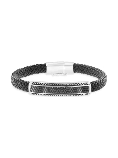 Saks Fifth Avenue Men's Braided Leather, Sterling Silver & Black Spinel Bracelet In Pink