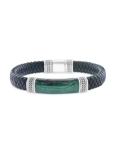 Saks Fifth Avenue Men's Braided Leather, Sterling Silver & Malachite Bracelet In Pattern