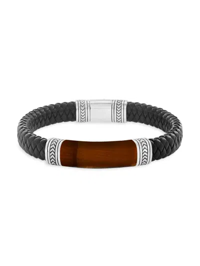 Saks Fifth Avenue Men's Braided Leather, Sterling Silver & Tiger's Eye Bracelet In Pink