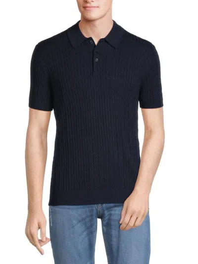 Saks Fifth Avenue Men's Cable Knit Polo Sweater In Navy