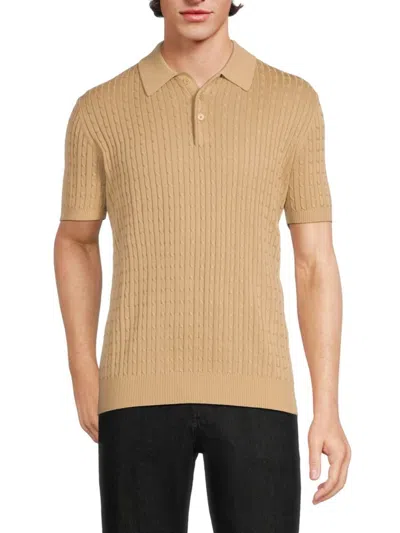Saks Fifth Avenue Men's Cable Knit Polo Sweater In Neutral Beige