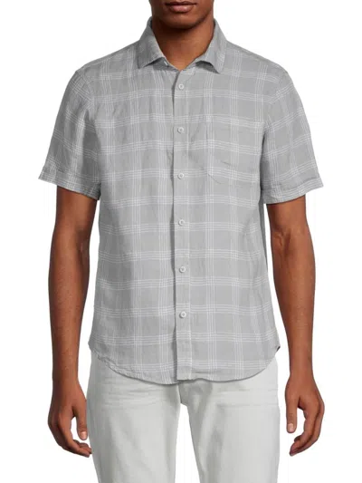 Saks Fifth Avenue Men's Checked 100% Linen Shirt In Alloy